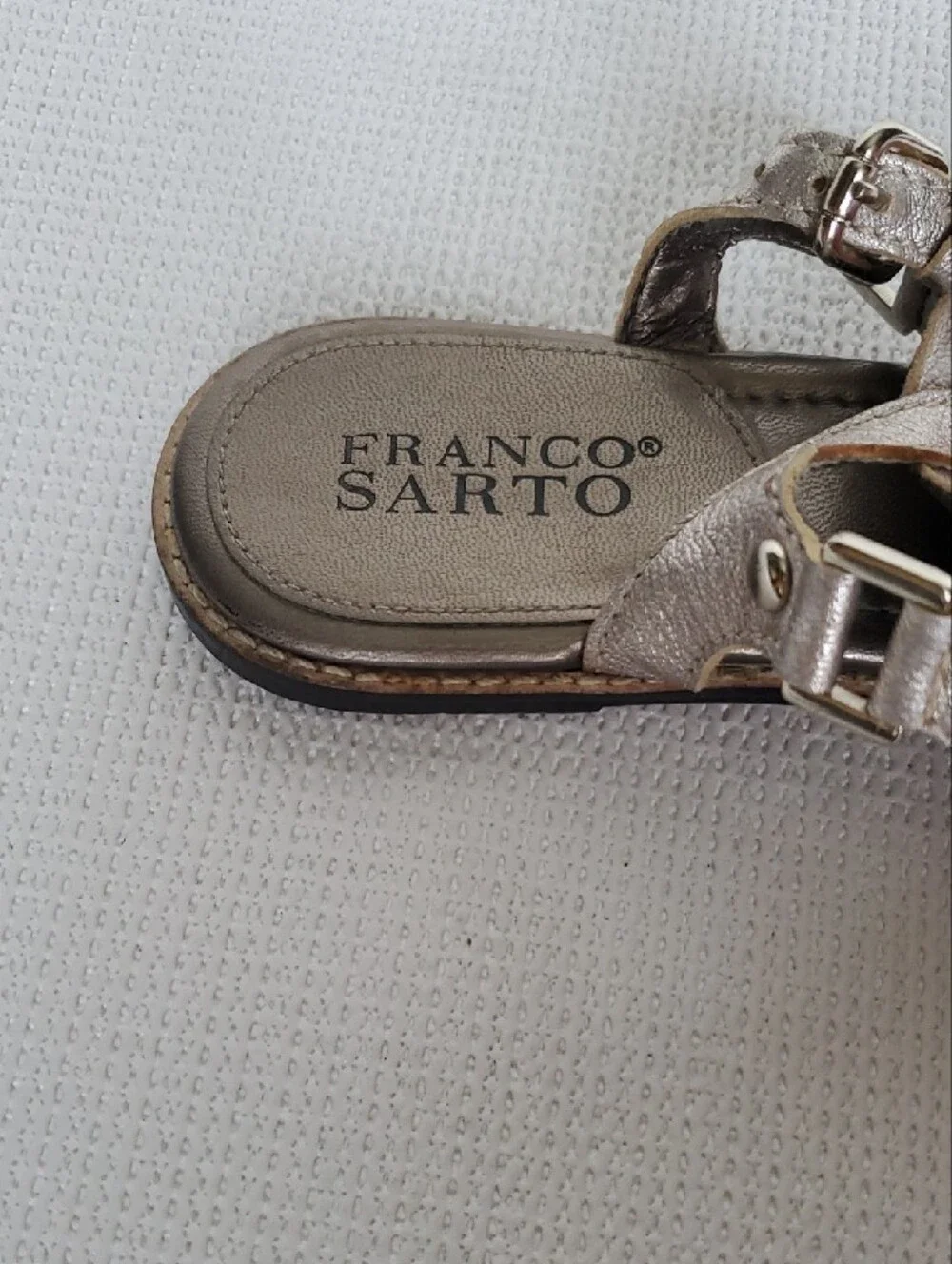 Franco Sarto Metallic Taupe Leather T-Strap Sandals